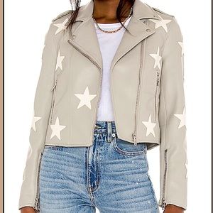 BLANKNYC motto leather jacket. Size small. Grey with white stars.